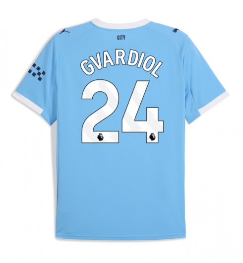 Moške Nogometnih dresov Manchester City Josko Gvardiol #24 Domači 2025-26 Kratki rokavi Moške Nogometnih dresov Manchester City Josko Gvardiol #24 Domači 2025-26 Kratki rokavi